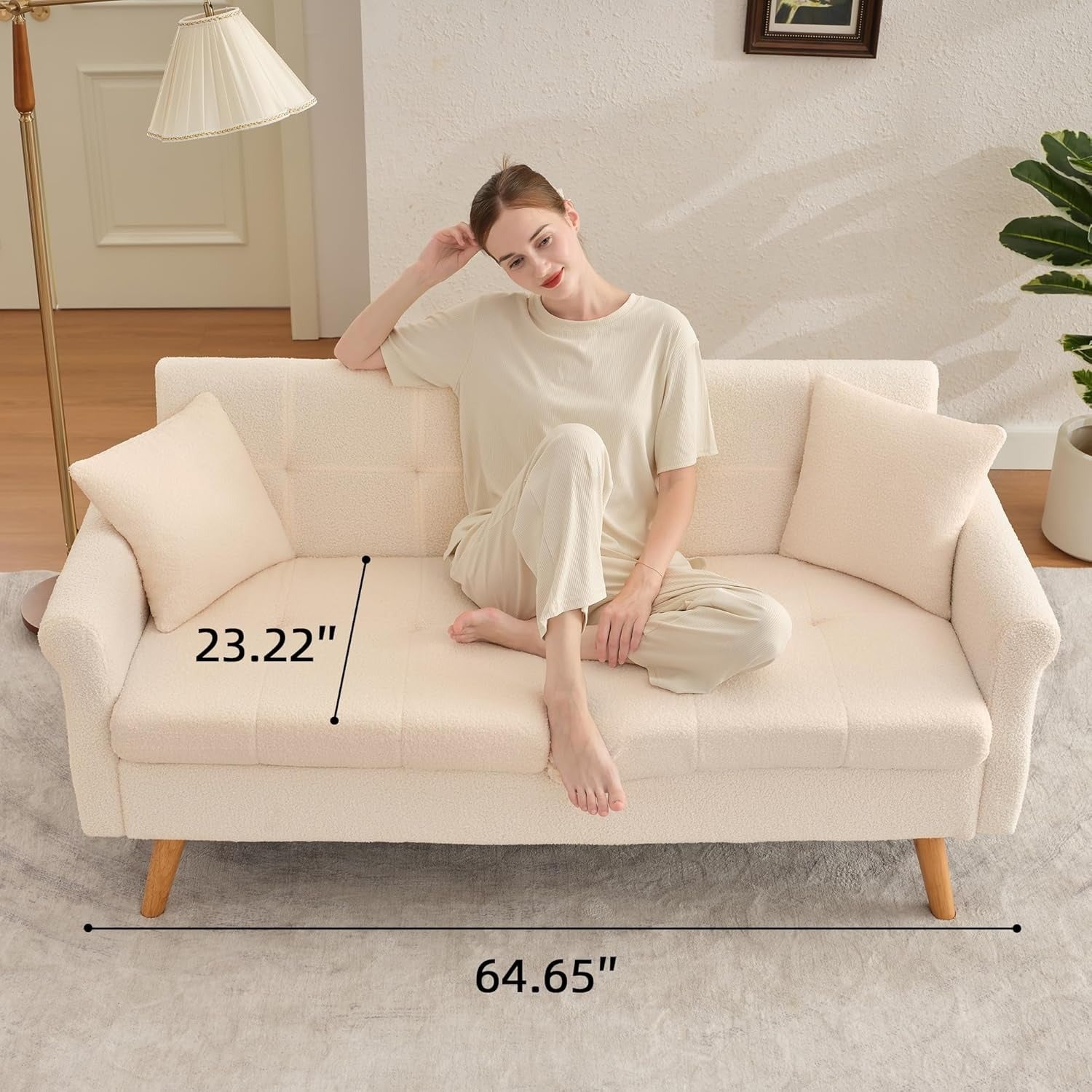 Loveseat Sofa, Boucle Small Sofa For Living Room, Bedroom, Office, Couch For Living Room Button Tufted Upholstered Furniture, Space-Saving, Easy To Install, Chunky Boucle Fabric