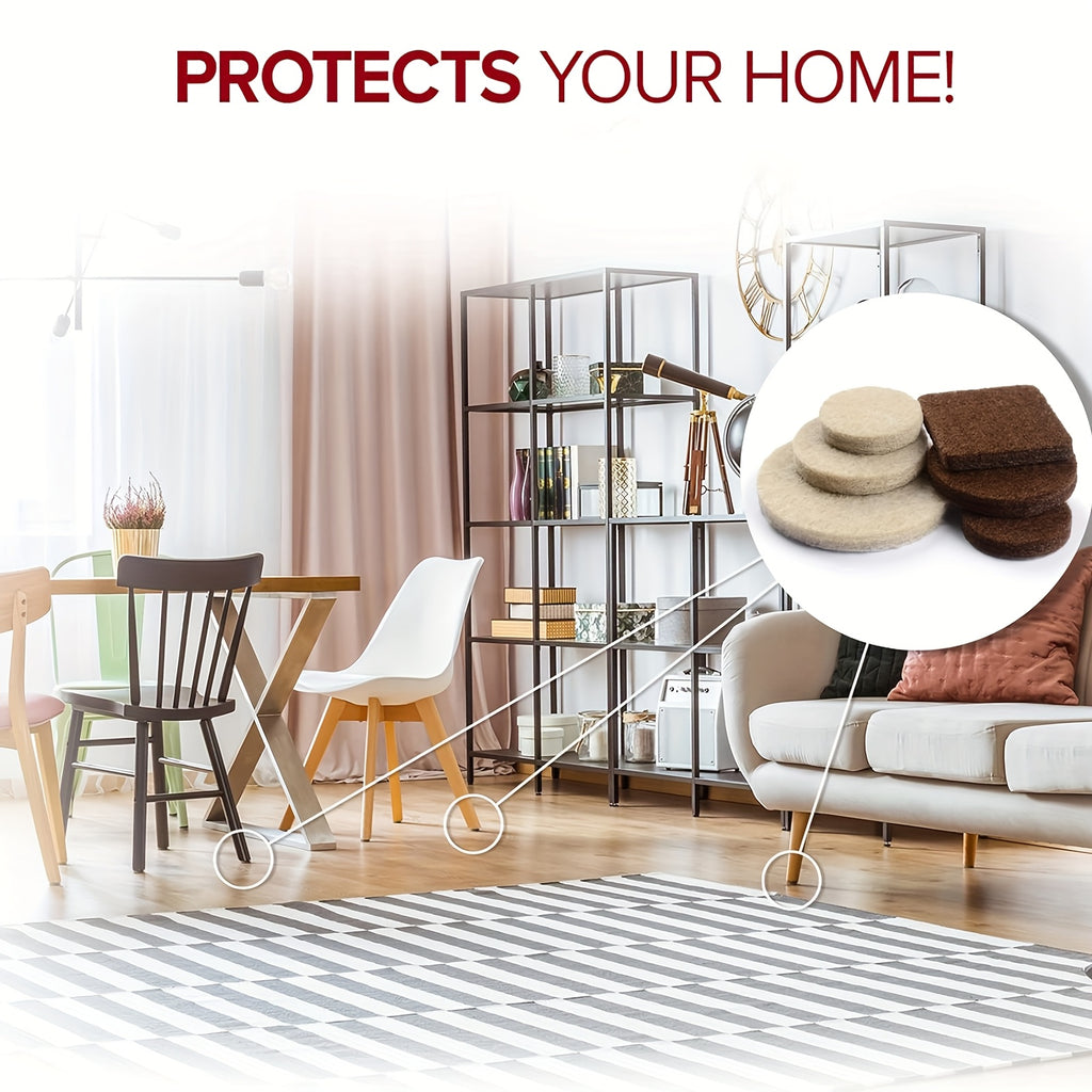 133pcs Premium Felt Furniture Pads - Non-Slip Floor Protectors for Hardwood & Laminate, Brown & Beige, Stackable Design, Durable Furniture Leg Pads for Scratch Prevention, Versatile Floor Pads, Soft Cushioning, Minimalist Design, Sturdy Construction, Furn