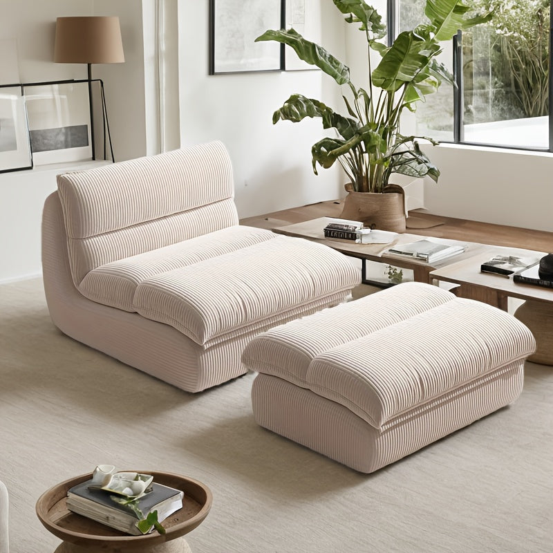 Modern Minimalist Sofa - Easy-Clean Compact Single Couch with Cushions & Footrest, Pastel - Space-Saving Living Room, Apartment, Dorm Furniture - Lightweight Portable Design for Small Spaces, Couch Furniture