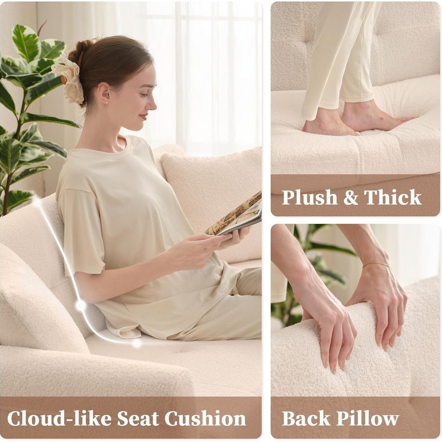 Loveseat Sofa, Boucle Small Sofa For Living Room, Bedroom, Office, Couch For Living Room Button Tufted Upholstered Furniture, Space-Saving, Easy To Install, Chunky Boucle Fabric