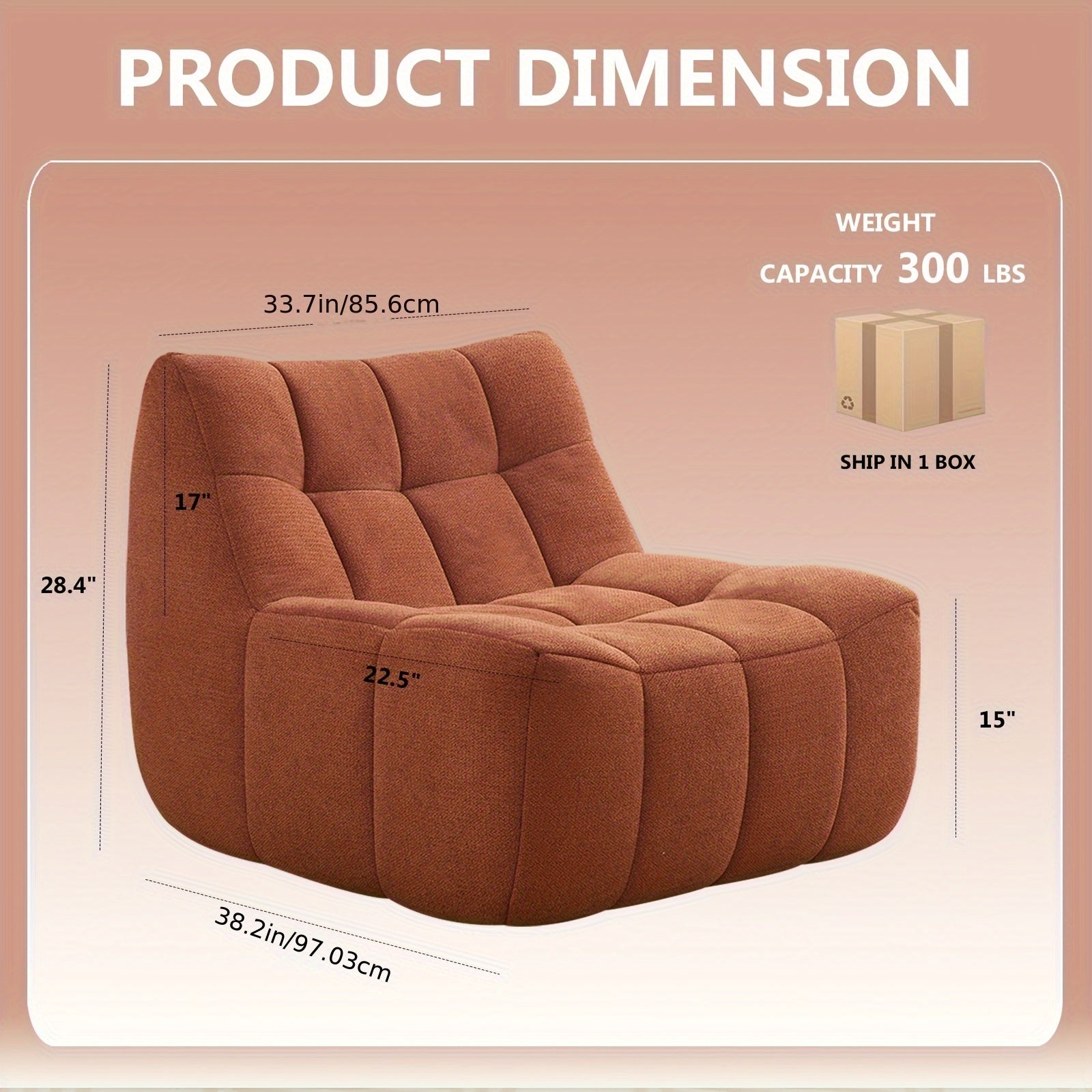 Orange Fabric Sofa Orange Fabric Sofa, Indoor Sofa Lounge Chair, Armless Floor to Ceiling Sofa, No Assembly Required, Suitable for Small Spaces\u002Fliving Rooms\u002Fbedrooms