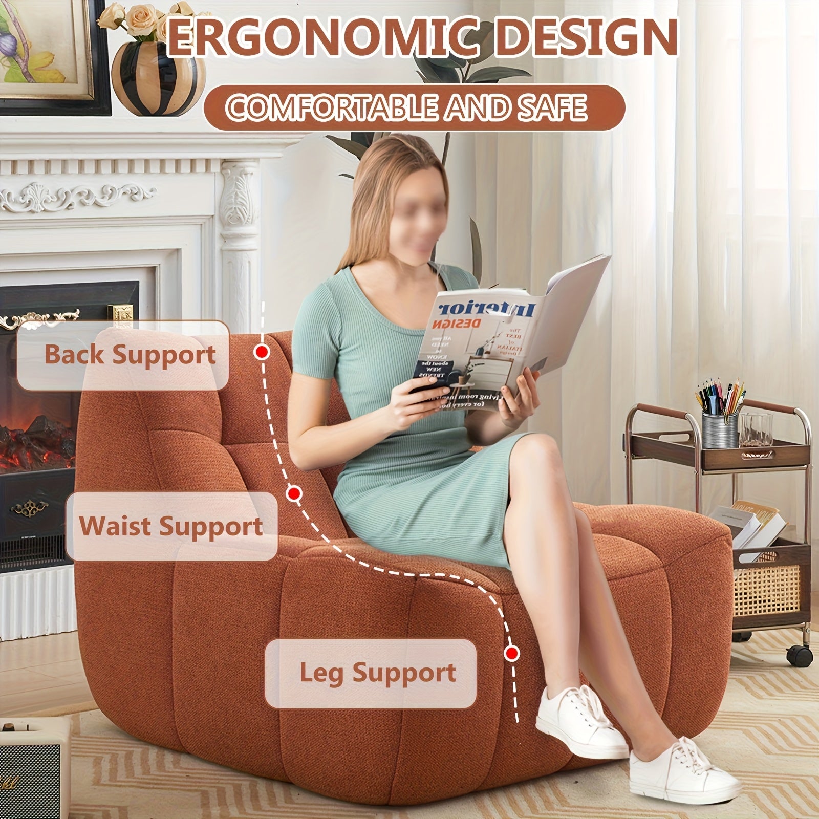 Orange Fabric Sofa Orange Fabric Sofa, Indoor Sofa Lounge Chair, Armless Floor to Ceiling Sofa, No Assembly Required, Suitable for Small Spaces\u002Fliving Rooms\u002Fbedrooms