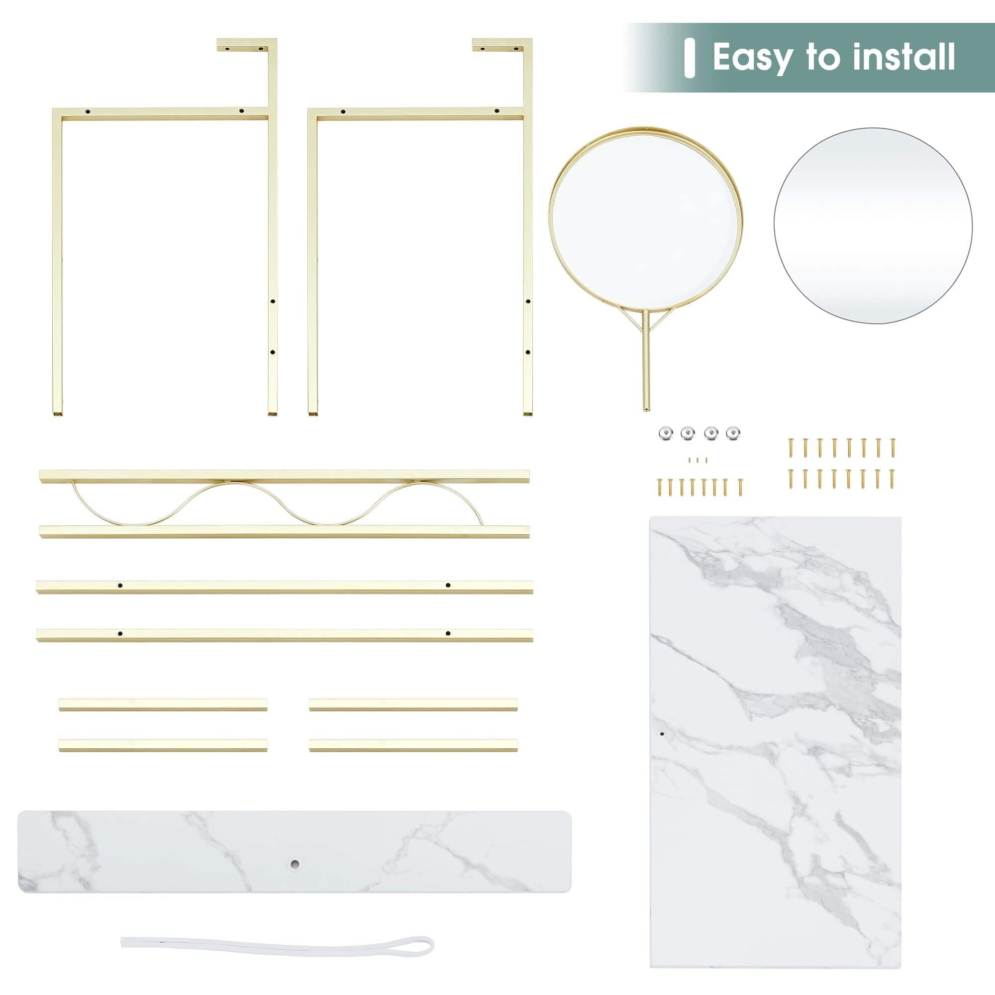 MCombo Vanity Desk with Mirror, White Makeup Vanity Desk with 2 Open Storage Shelves for Bedroom, Living Room