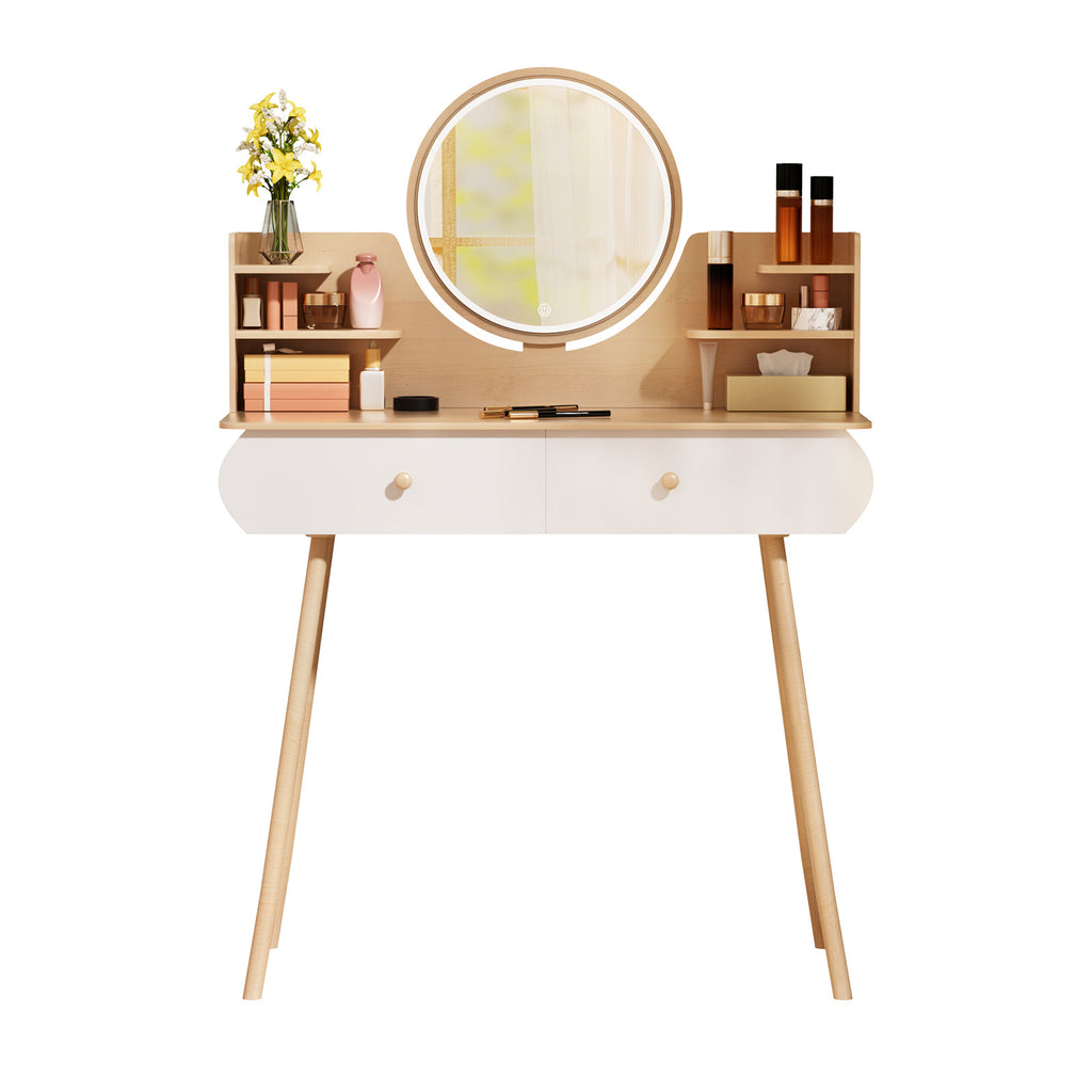 1 x Nordic style storage desk with mirror, 2 drawers, open storage rack, spacious tabletop