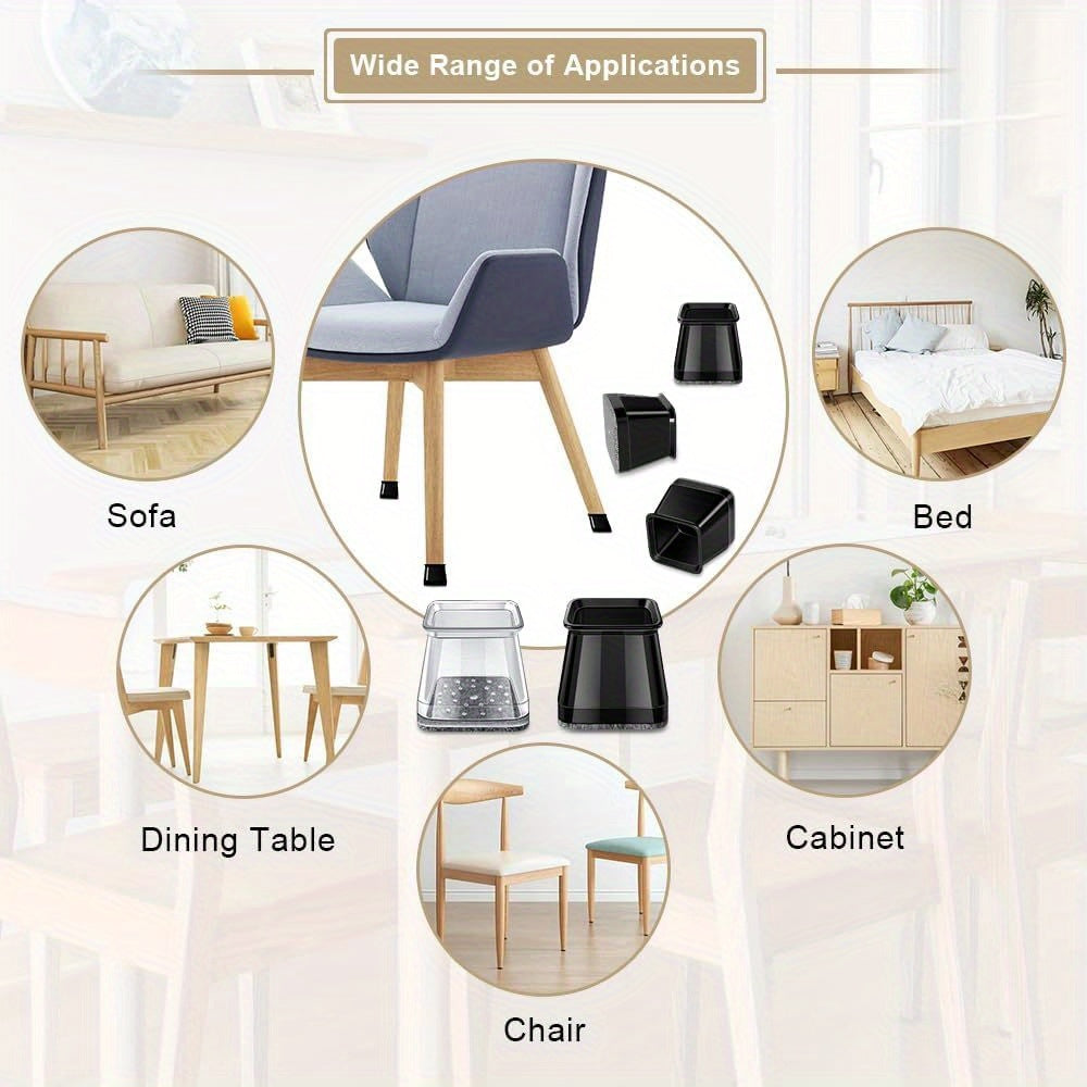 32pcs Square Clear Chair Leg Floor Protection Mat, Furniture Sliders, Hardwood Silicone Chair Leg Covers, Restaurant Bar Stool Leg Protectors, Reduce Noise, Protect The Floor Without Scratches, Medium