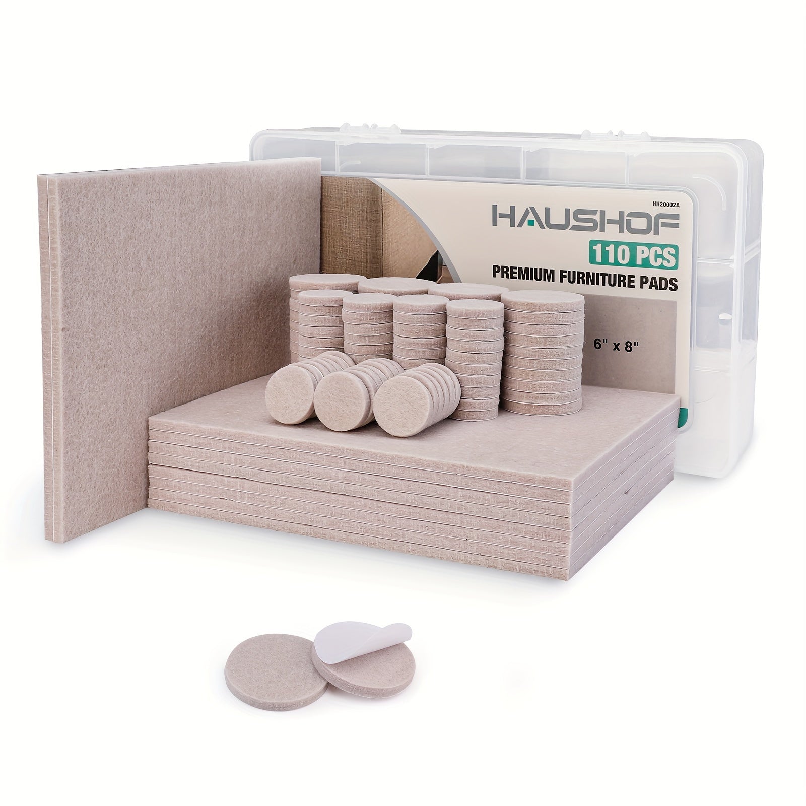 HAUSHOF 110pcs Self-Adhesive Felt Furniture Pads with Storage Box - Anti-Scratch Hardwood Floor Protectors for Chair Legs and Furniture Feet, Includes 10pcs 8\
