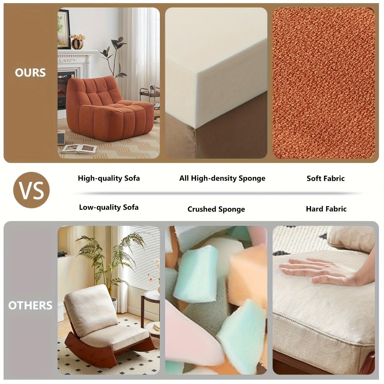 Orange Fabric Sofa Orange Fabric Sofa, Indoor Sofa Lounge Chair, Armless Floor to Ceiling Sofa, No Assembly Required, Suitable for Small Spaces\u002Fliving Rooms\u002Fbedrooms
