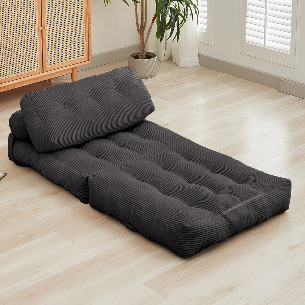 Folding Sofa Bed With Back Support, Convertible Floor Sleeper Sofa Lounge Chair With Pillow Foldable Mattress, Floor Couch For Adults Chair Bed For Living Room Bedroom, No Assembly - Dark Grey