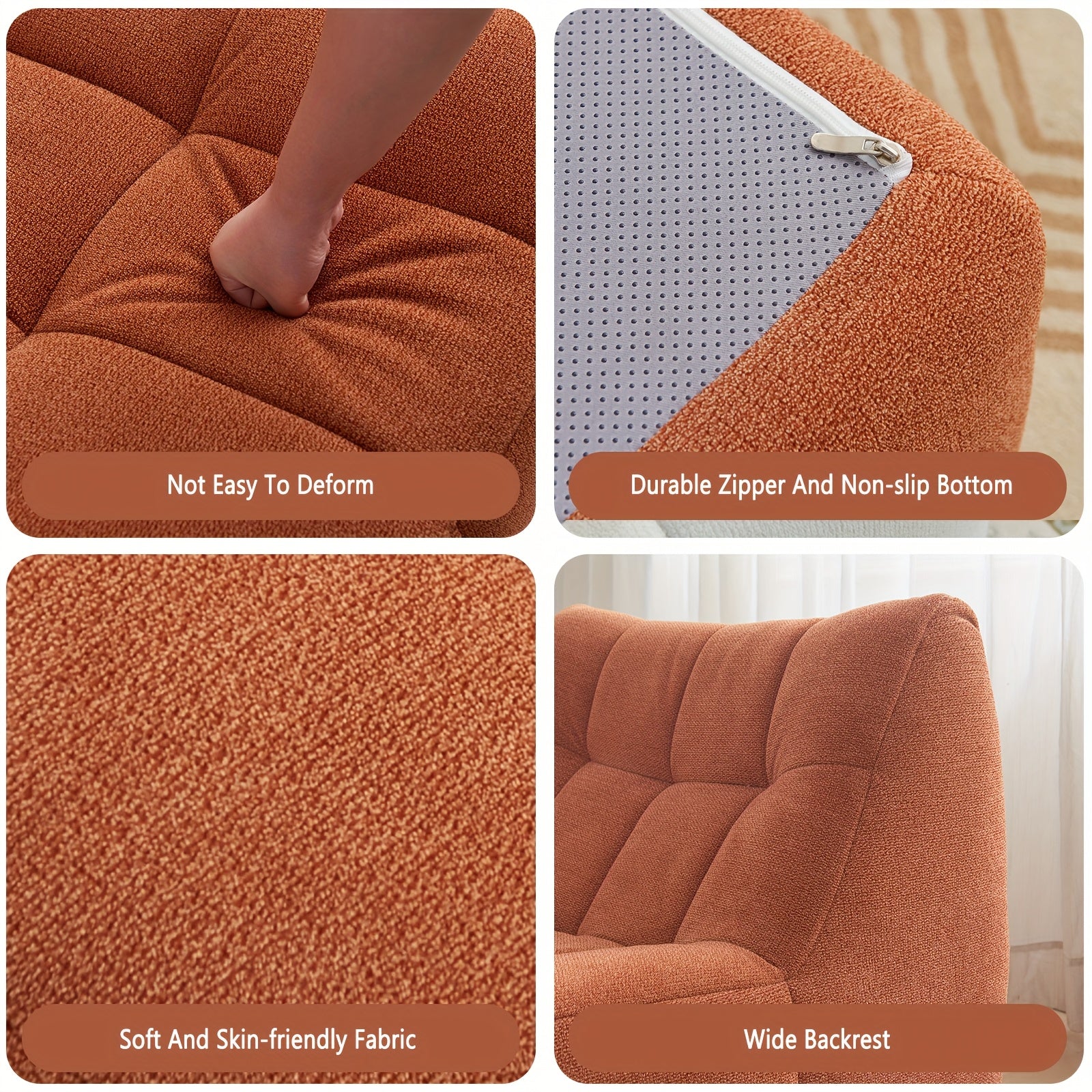 Orange Fabric Sofa Orange Fabric Sofa, Indoor Sofa Lounge Chair, Armless Floor to Ceiling Sofa, No Assembly Required, Suitable for Small Spaces\u002Fliving Rooms\u002Fbedrooms