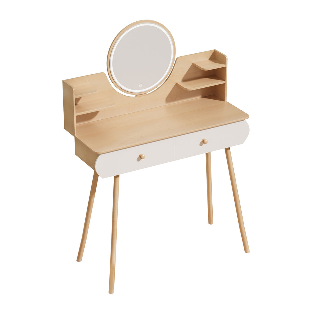 1 x Nordic style storage desk with mirror, 2 drawers, open storage rack, spacious tabletop