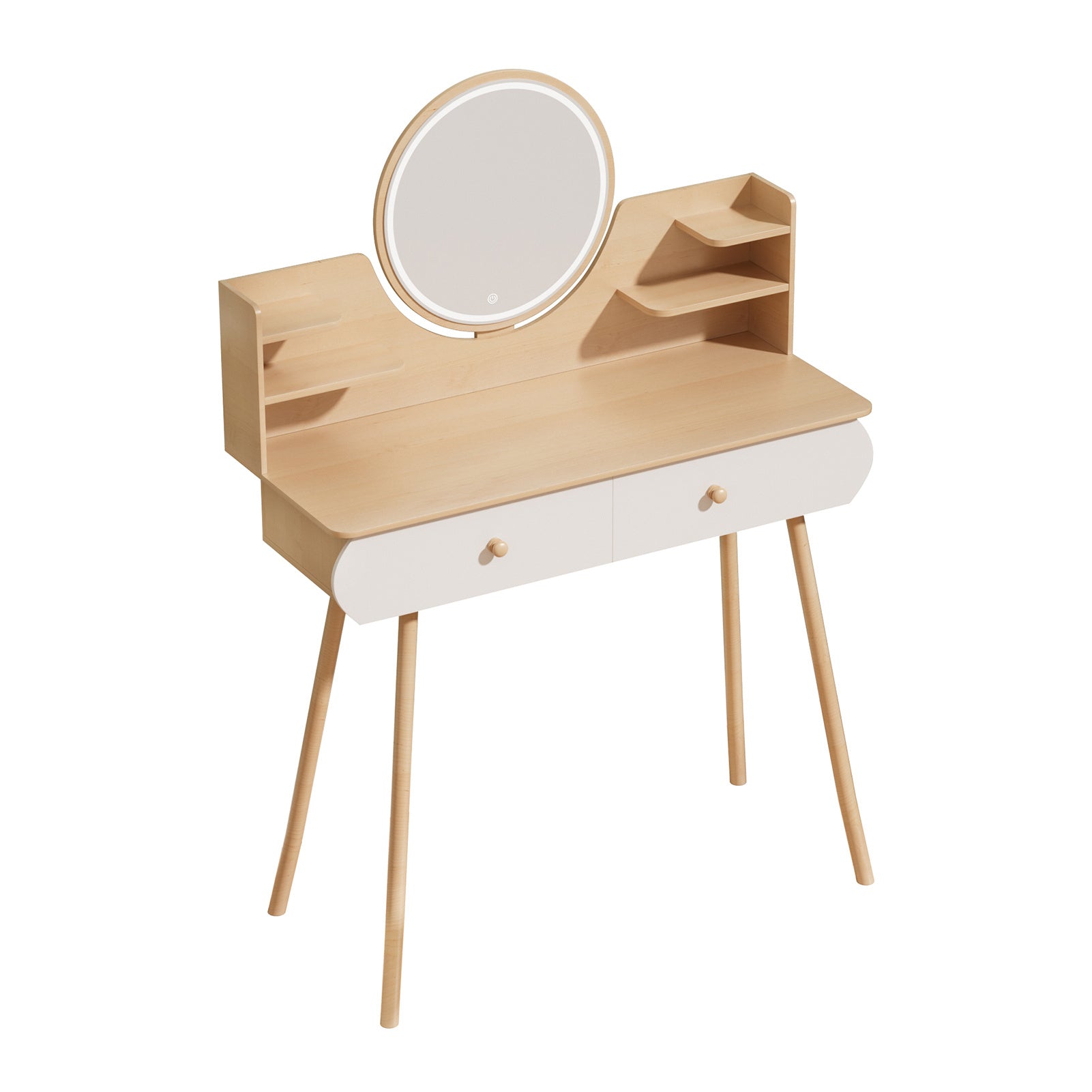 1 x Nordic style storage desk with mirror, 2 drawers, open storage rack, spacious tabletop