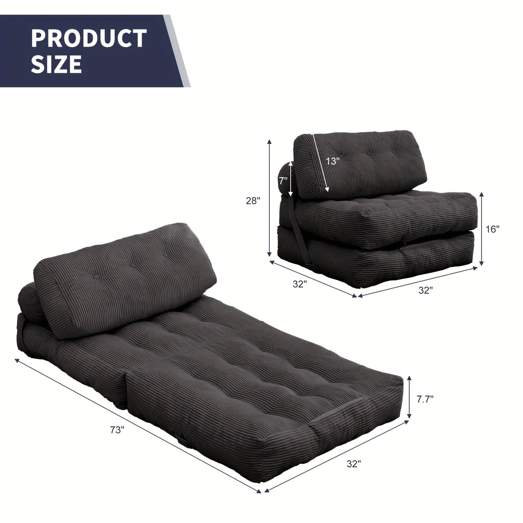 Folding Sofa Bed With Back Support, Convertible Floor Sleeper Sofa Lounge Chair With Pillow Foldable Mattress, Floor Couch For Adults Chair Bed For Living Room Bedroom, No Assembly - Dark Grey