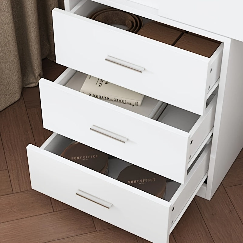 Modern Dressing Table With Drawers And Storage Shelves, Bedroom Makeup Vanity Set With Illuminated Full Body Mirror And Sliding Storage Compartment, Large Storage Space, Fashionable Design, White