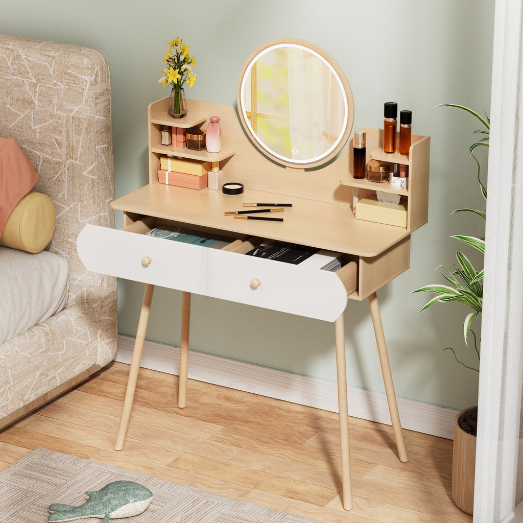 1 x Nordic style storage desk with mirror, 2 drawers, open storage rack, spacious tabletop