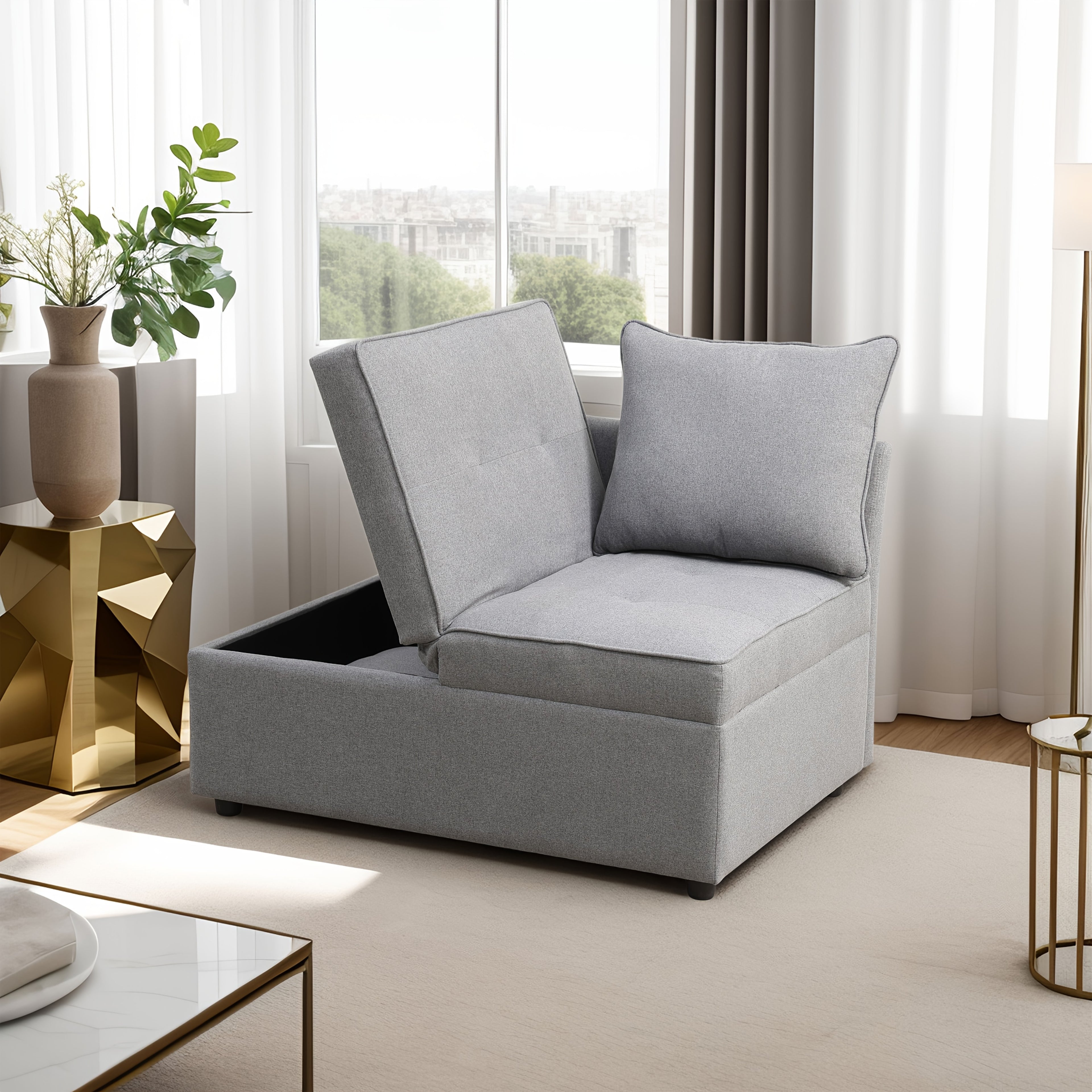 Storage Sofa, Sackcloth Living Room Adjustable Sofa, Wedge, Modern Sofa With Storage, Compact Futon For Small Spaces, Dorm, Guest Room